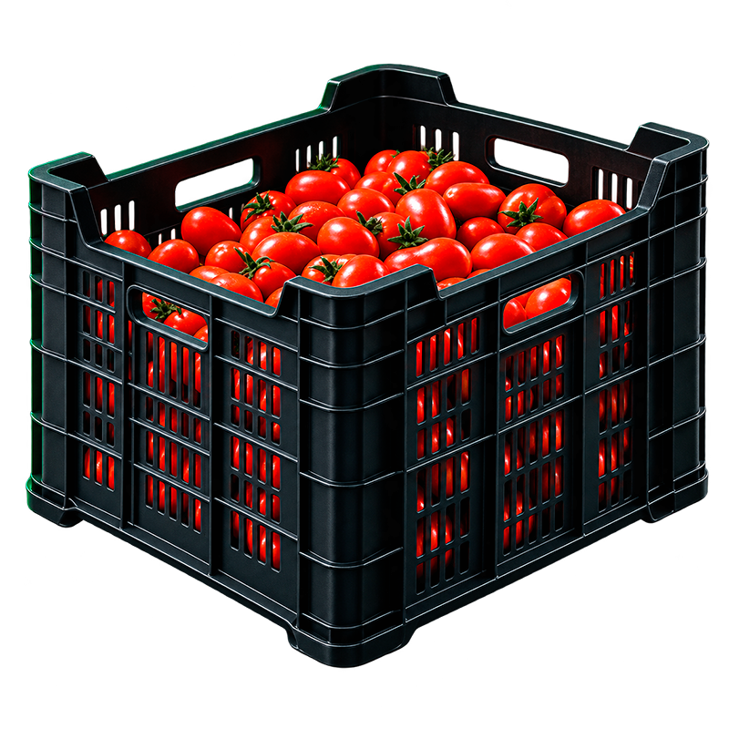 Cajón plástico agrícola con tomates